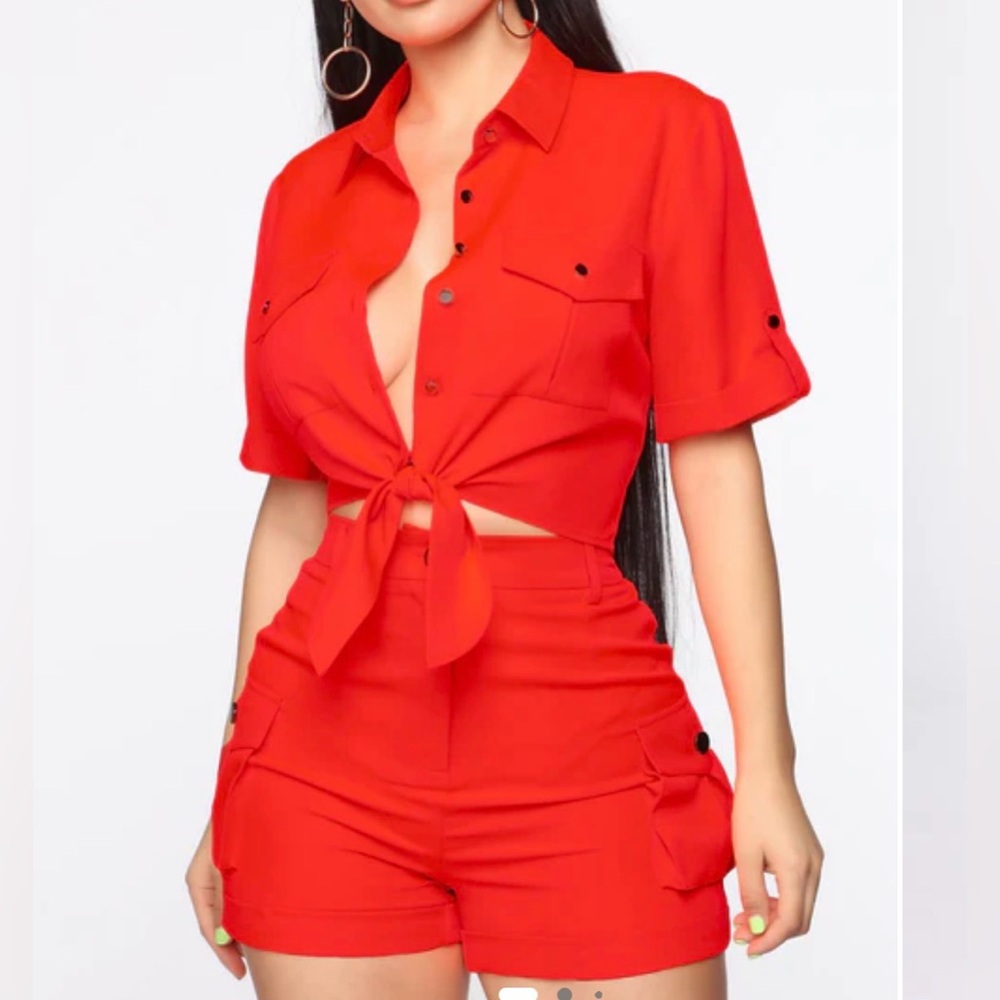 Fashion Nova Neon Orange Cargo Set